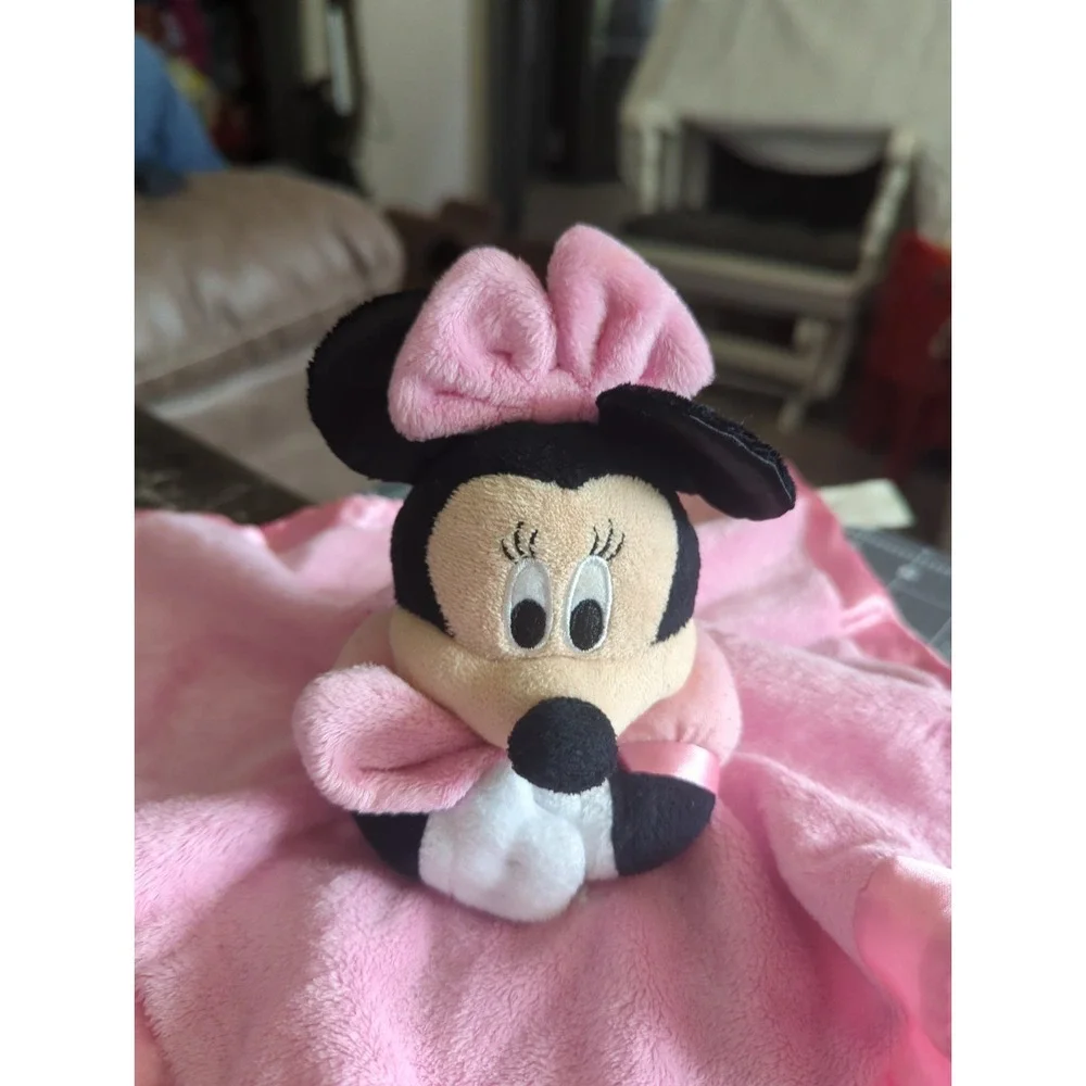 Disney Minnie Mouse Security Blanket Lovey Blankie Plush Crinkle Ears Rattle